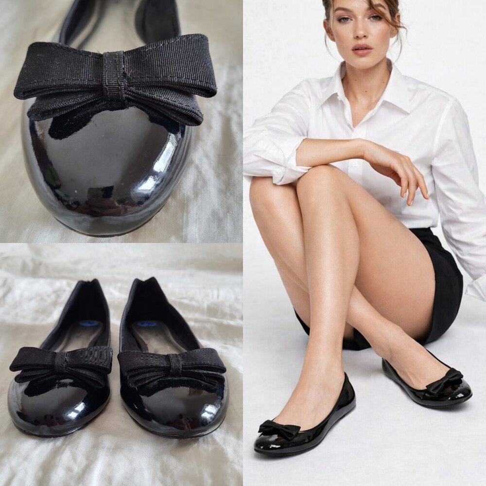 Liz Claiborne Patent Leather Ballet Flats Bow Black Size 7.5